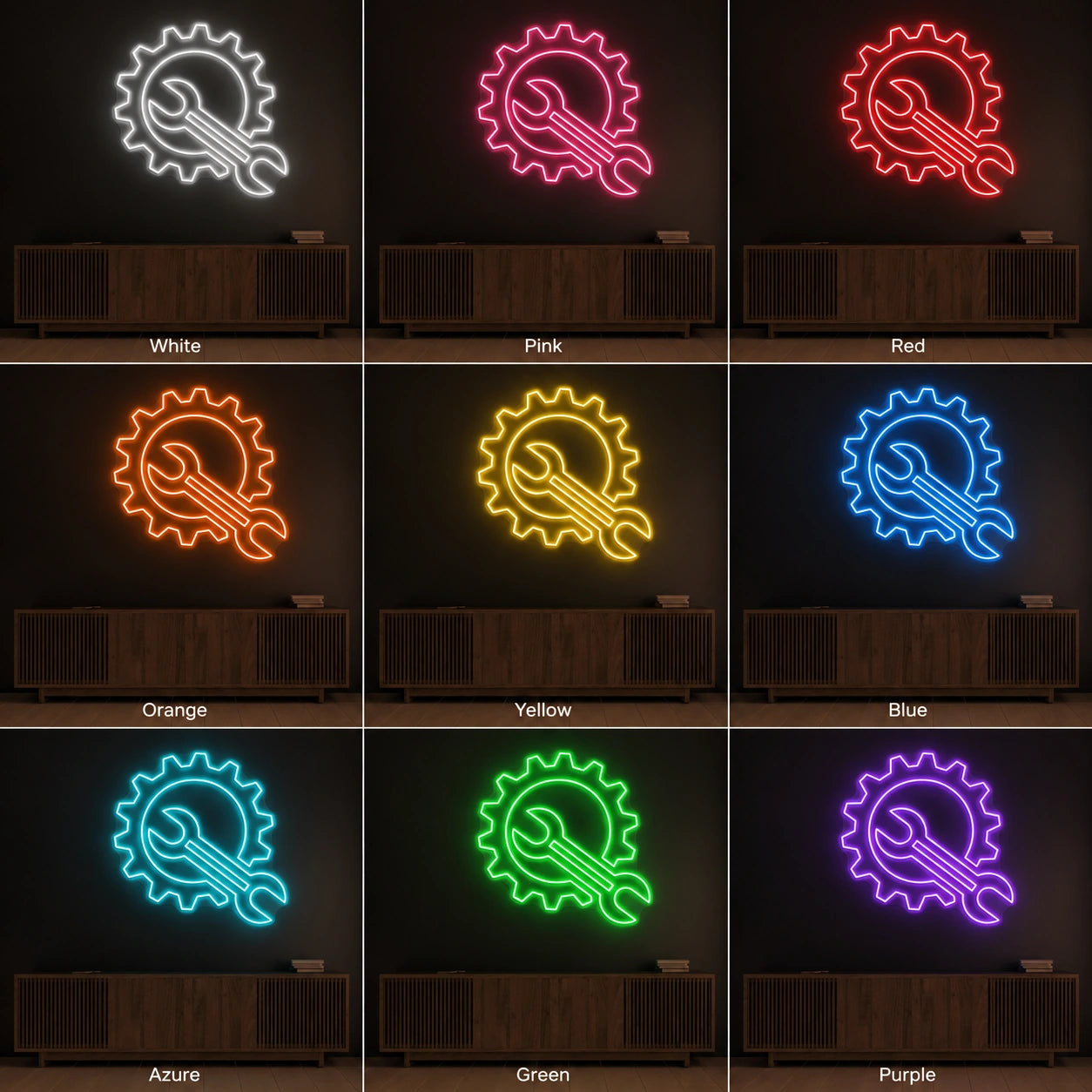 Gear Wrench Neon Sign LED Neon Sign color grid
