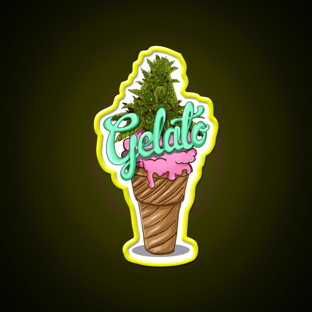 Gelato Weed Strain Hemp Inspired Green Leaf Led Neon Sign Rgb Color - Custom LED neon sign front view