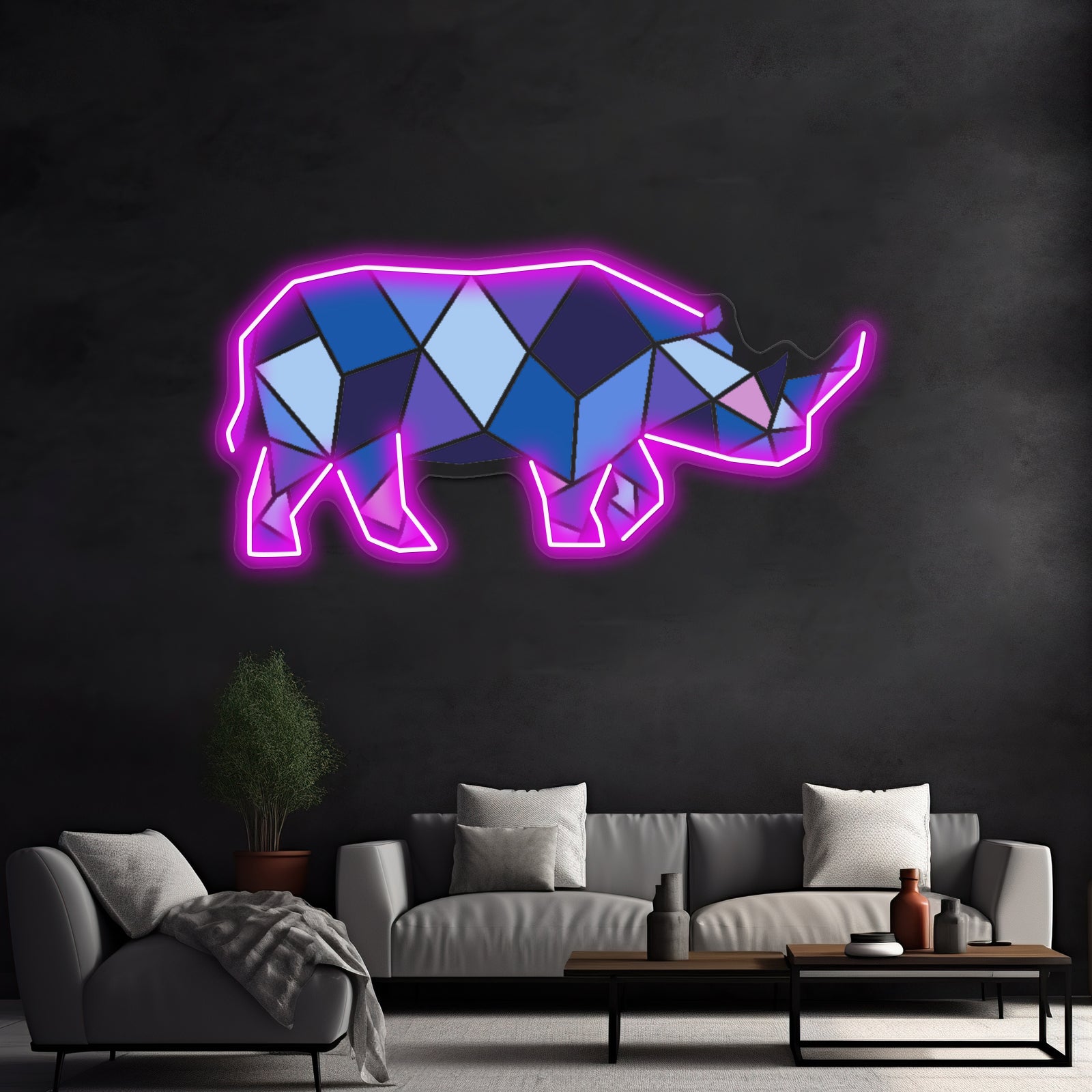 Geometric Rhino Wall Artwork Neon Signs | Shineneon