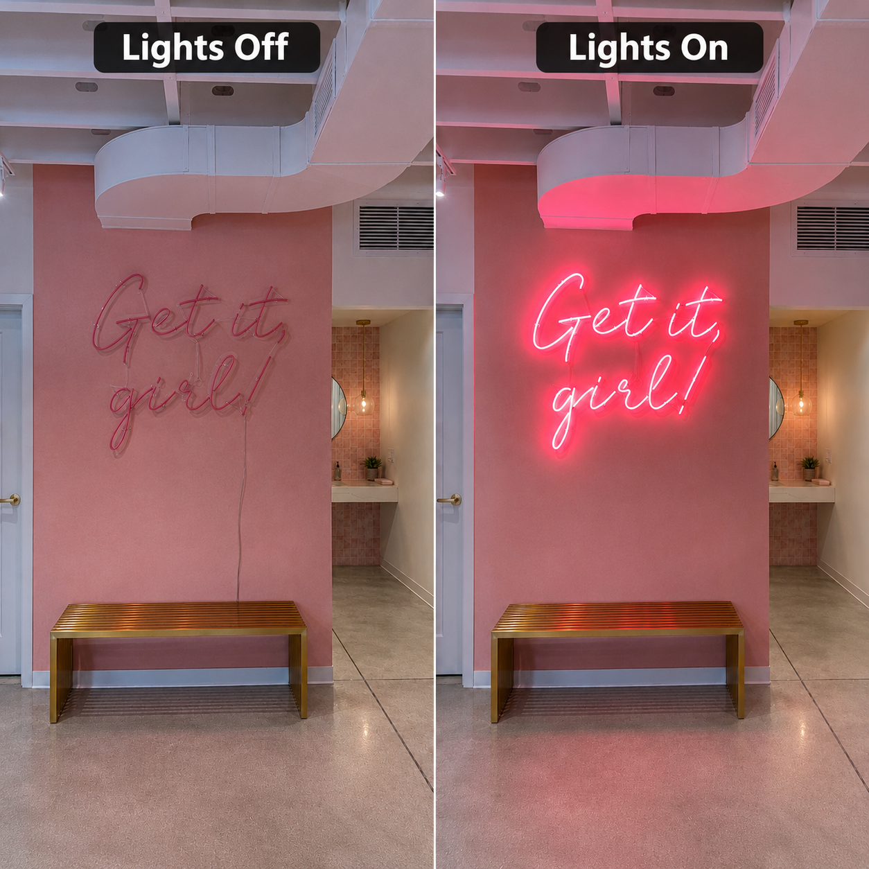 Get It Girl LED Neon Sign Wall Neon Sign - 06 Day Night Comparison
