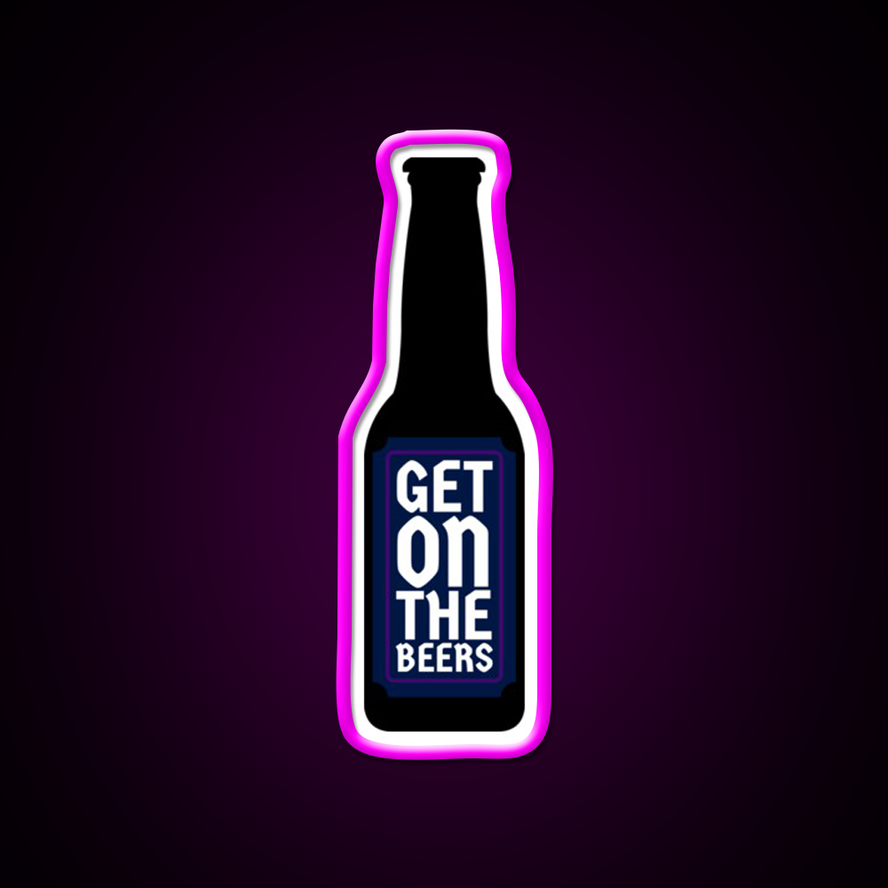 Get On The Beer Man Cave Bar Led Neon Sign Rgb Color - Neon sign mounted on wall in room