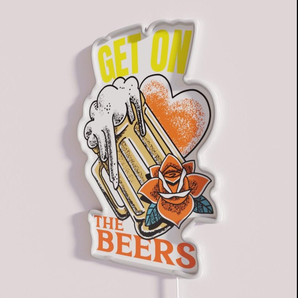 Get On The Beers Pint Of Love Heart And A Rose Rgb Led Neon Sign - Shineneon