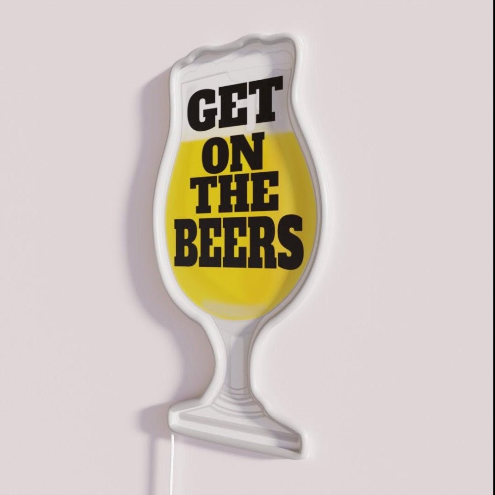 Get On The Beers Rgb Led Neon Sign Bar Beer Cup Decor - Shineneon