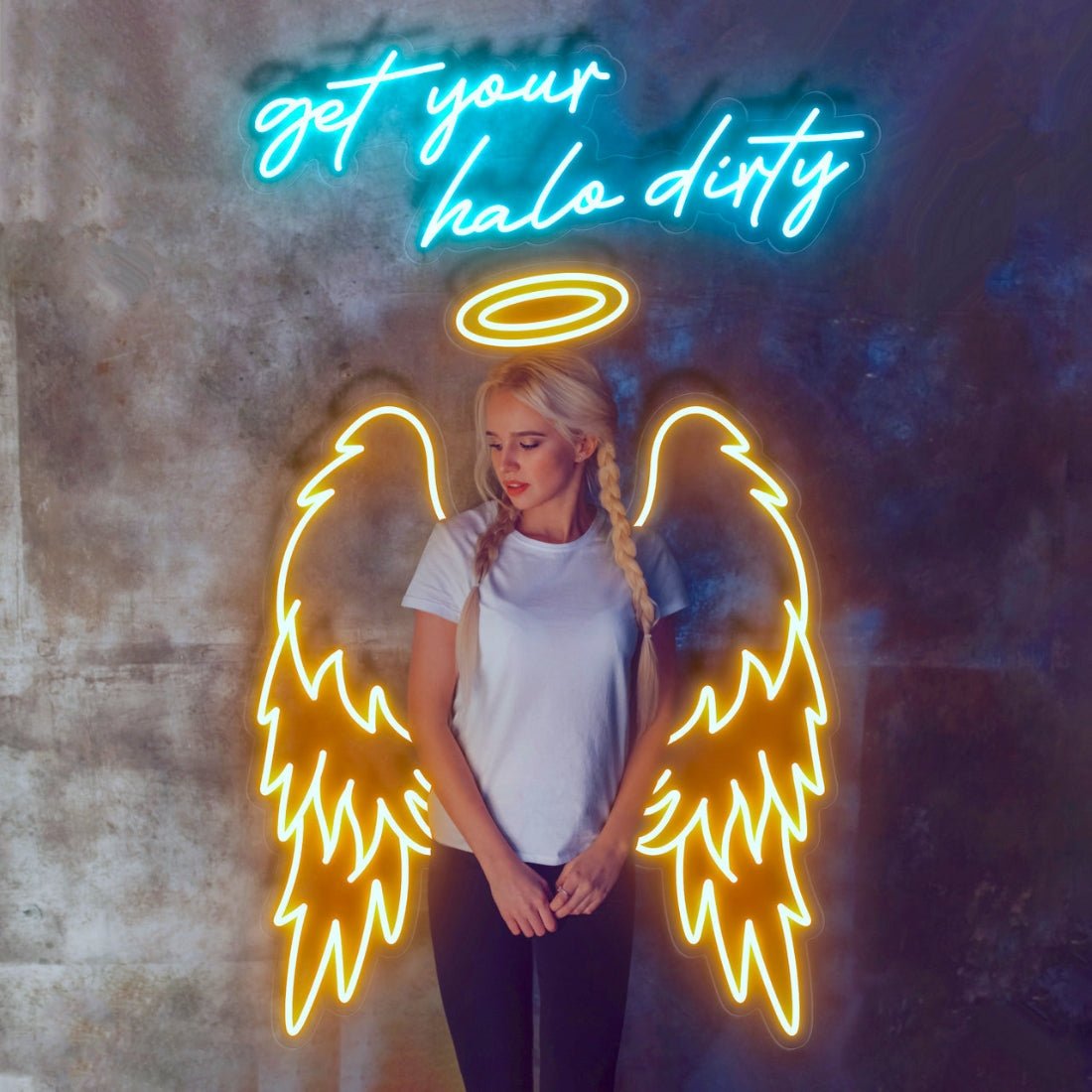 Get Your Halo Dirty With Angel Wings Led Sign Business Neon Sign - Shineneon
