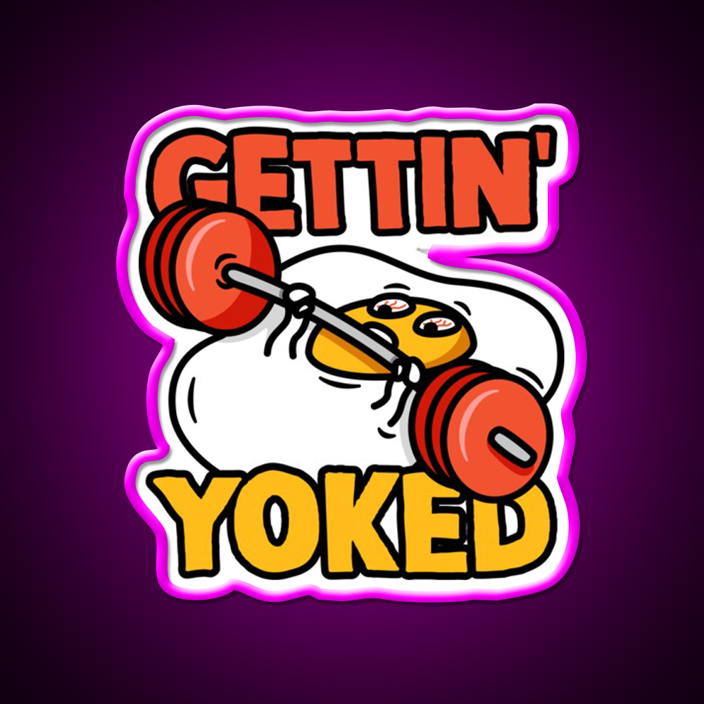 Getting Yoked Funny Benching Egg Man Gym Fitness Led Neon Sign Rgb Color