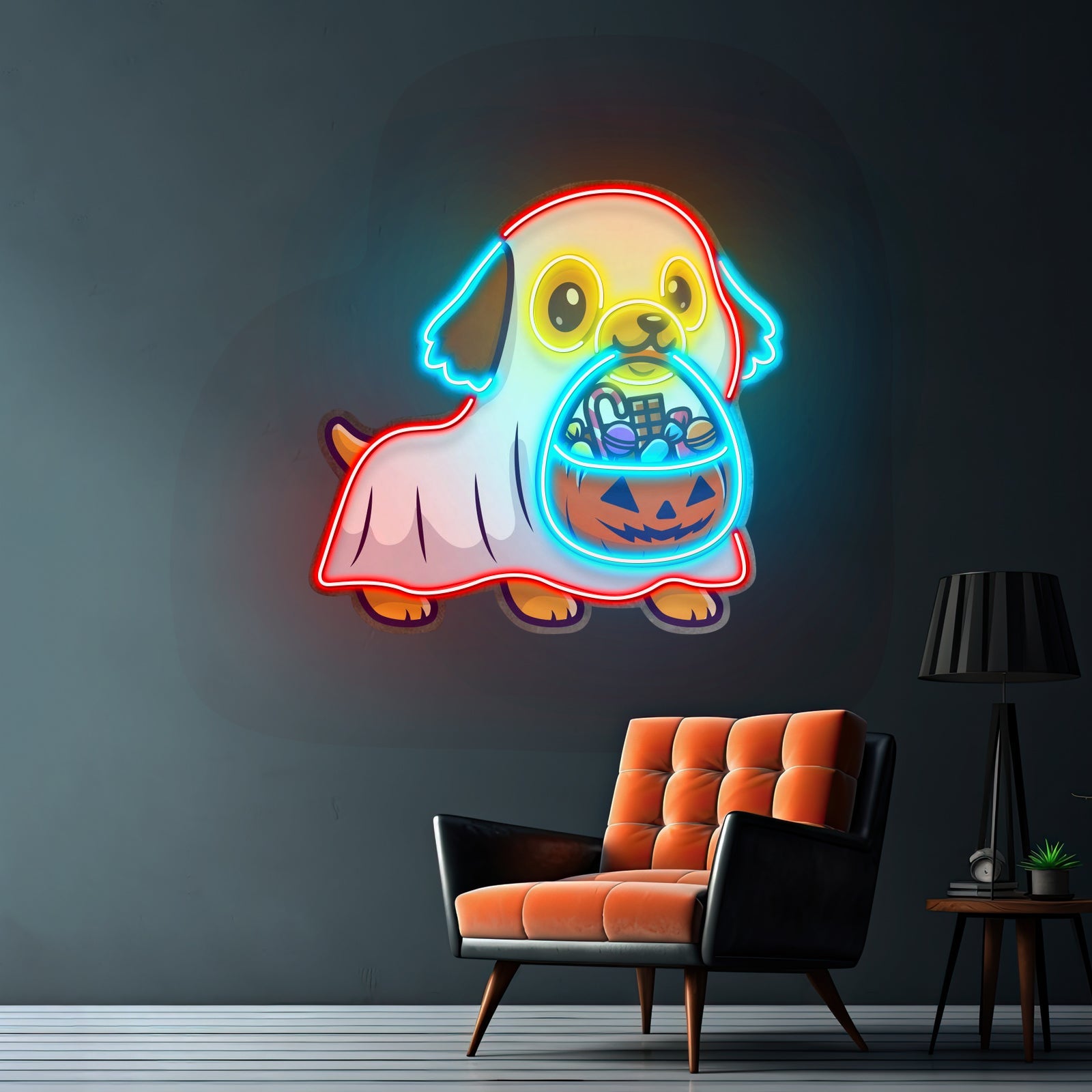 Ghost Dog With Pumpkin Led Neon Sign Light Custom Led Signs - Shineneon