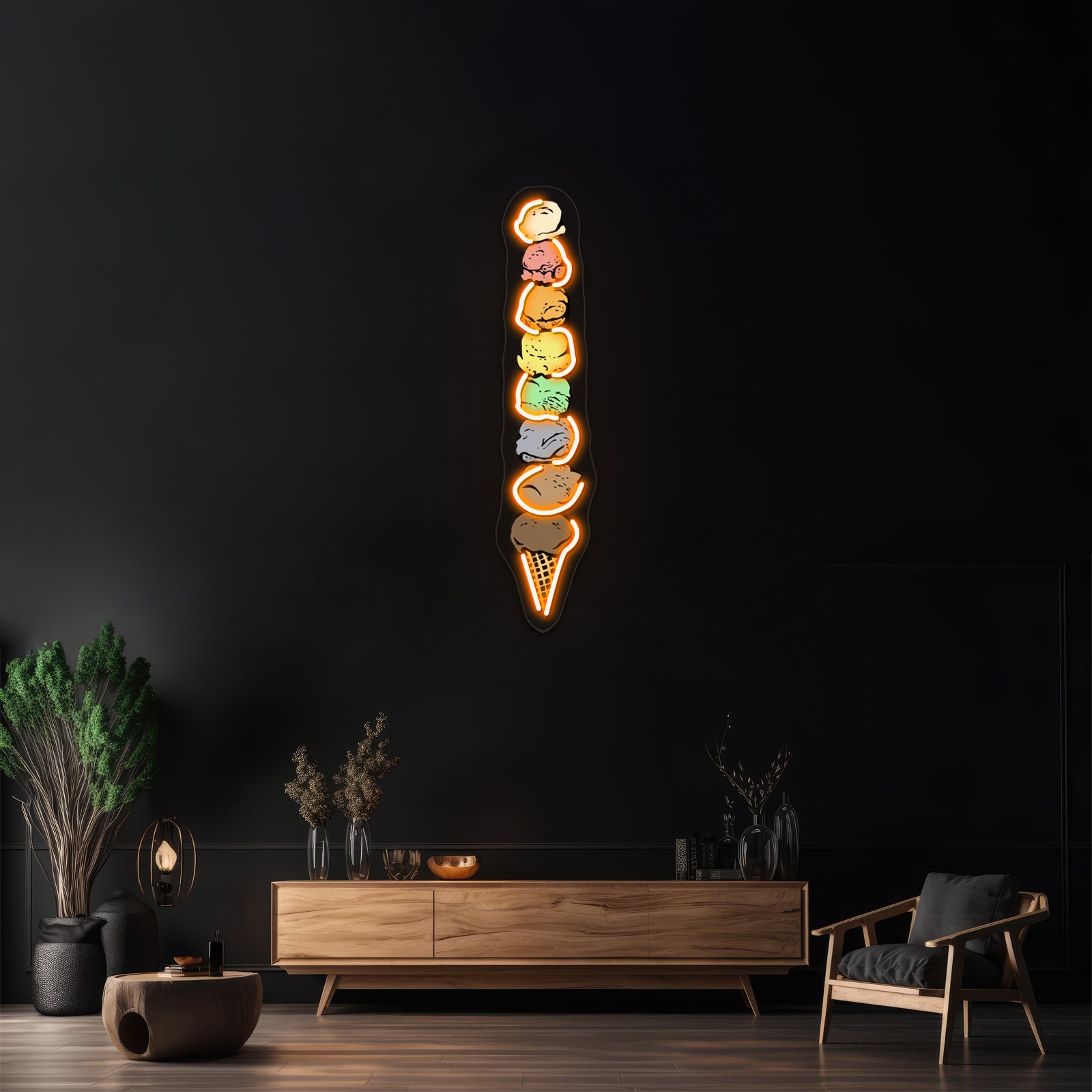 Giant Rainbow Ice Cream Cone Single Artwork Neon Led Signs