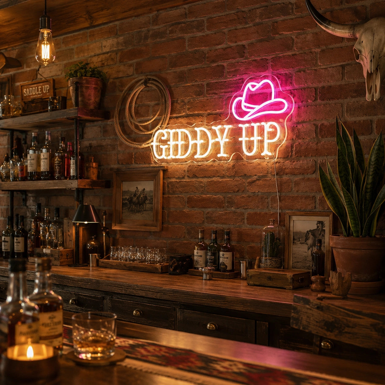 Giddy Up Bar Neon Sign LED Neon Sign real lifestyle scene
