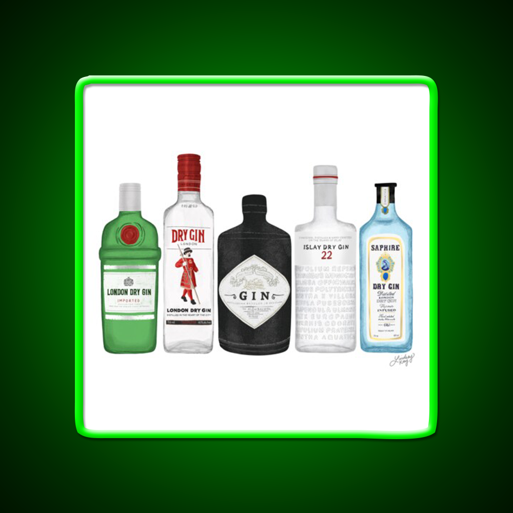 Gin Bottles Illustration Cocktail Bar Decor Led Neon Sign Rgb Color - LED neon sign view 8