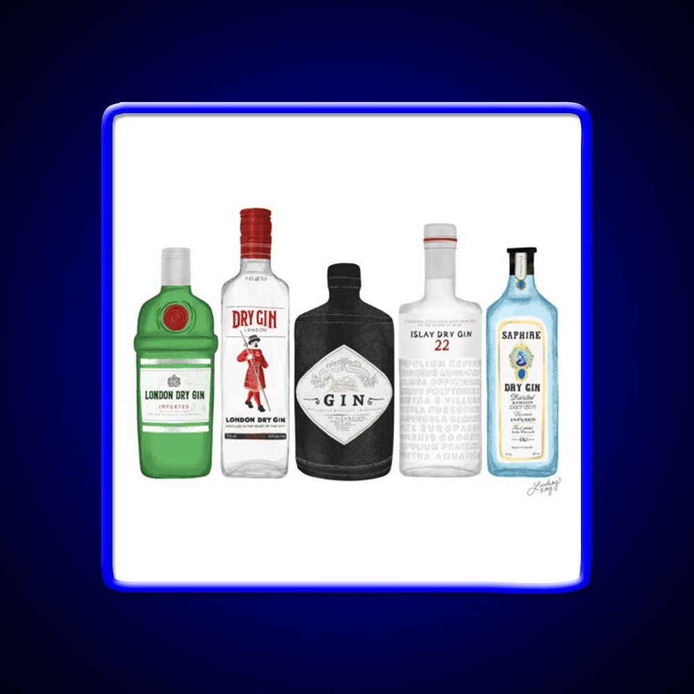 Gin Bottles Illustration Cocktail Bar Decor Led Neon Sign Rgb Color - Shineneon