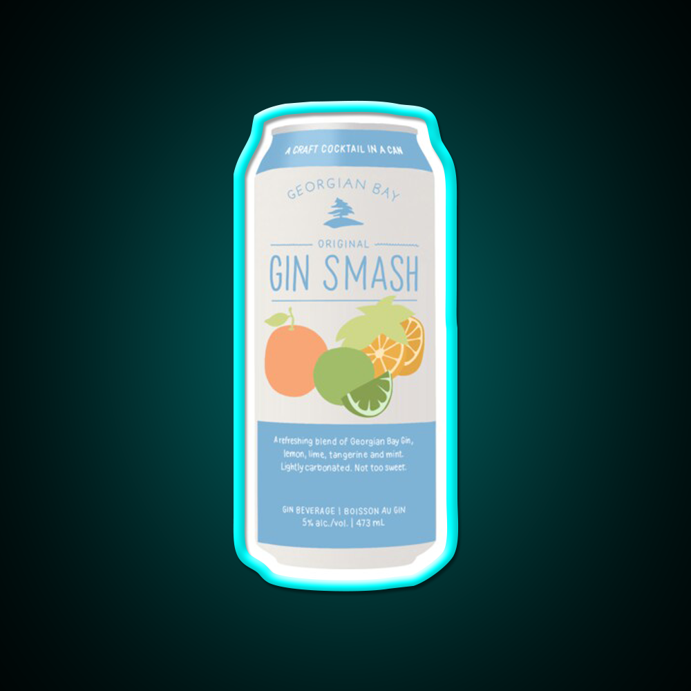 Gin Smash Cooler Cocktail Bar Decor Led Neon Sign Rgb Color - Size and dimension reference