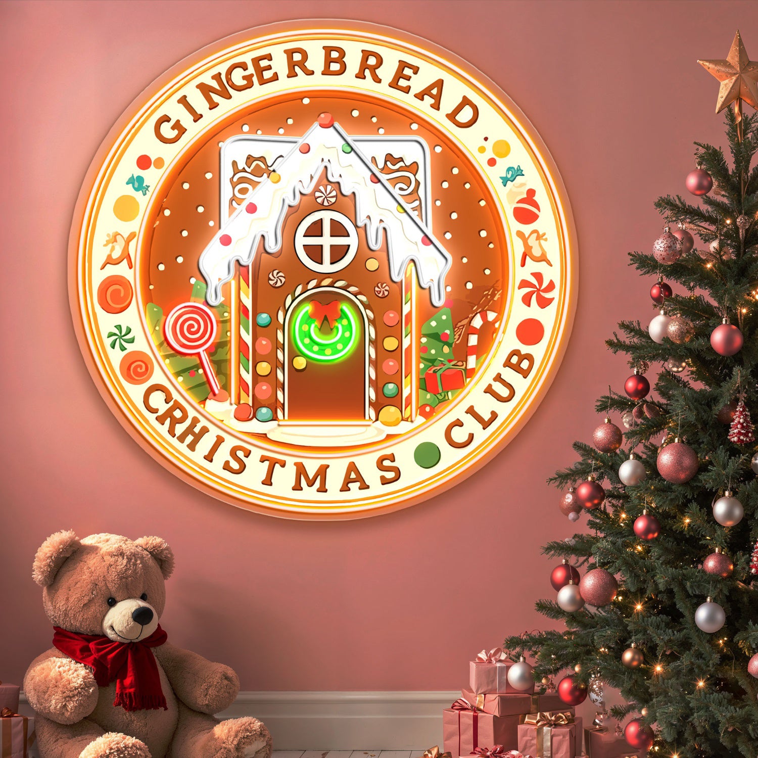 Gingerbread Christmas Club Acrylic Led Neon Sign | Shineneon