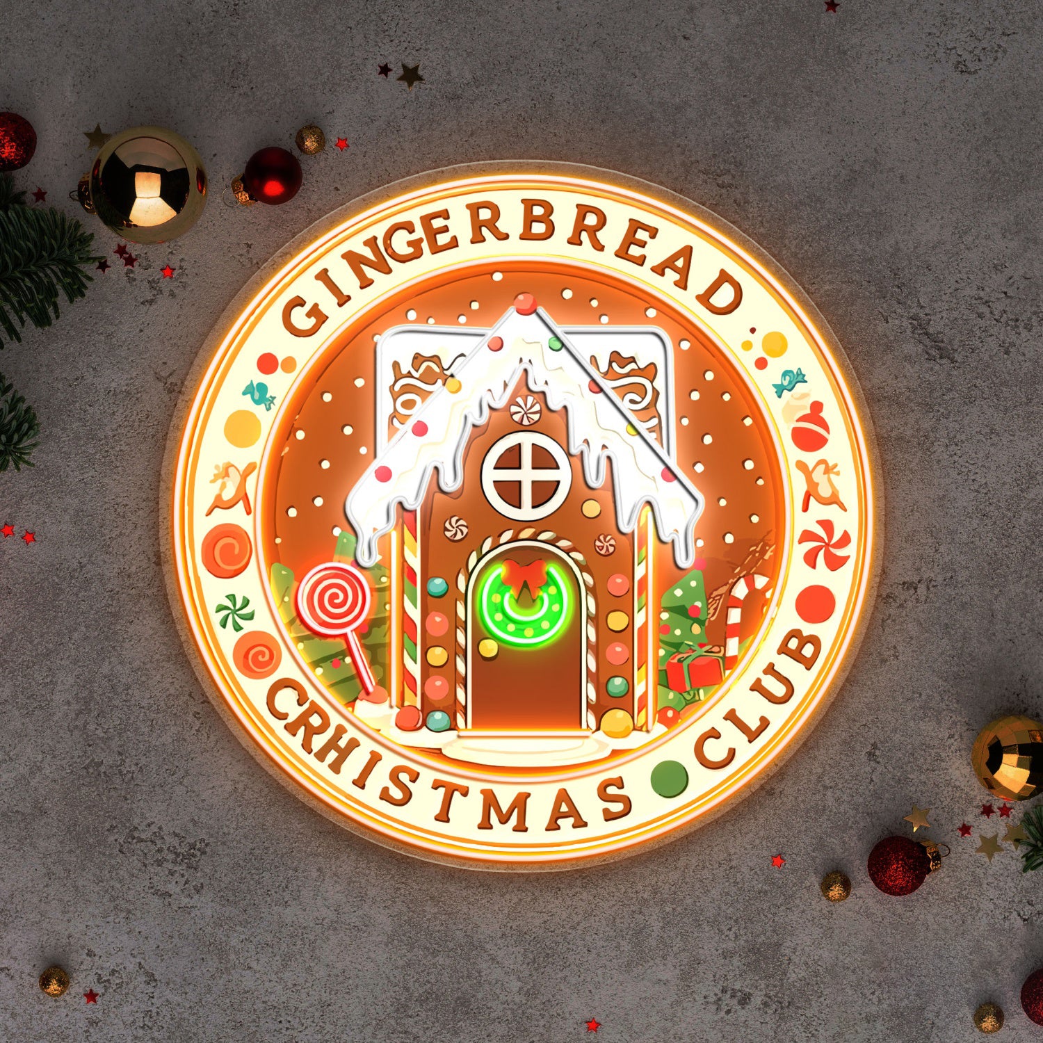 Gingerbread Christmas Club Acrylic Led Neon Sign | Shineneon