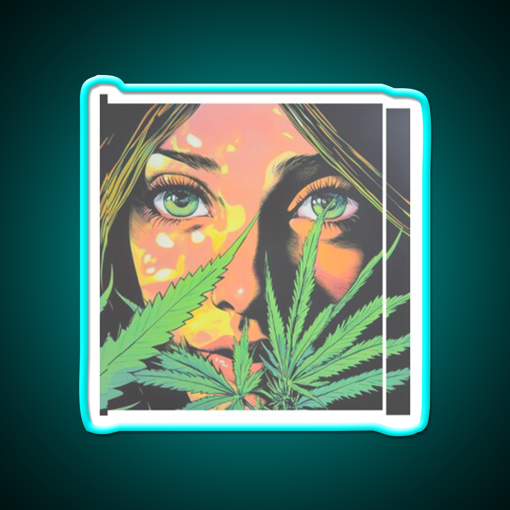 Girl Hemp Inspired Green Leaf Led Neon Sign Rgb Color - Size and dimension reference