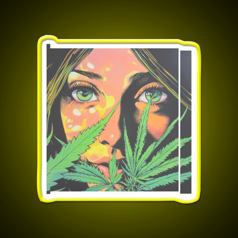 Girl Hemp Inspired Green Leaf Led Neon Sign Rgb Color - Custom LED neon sign front view