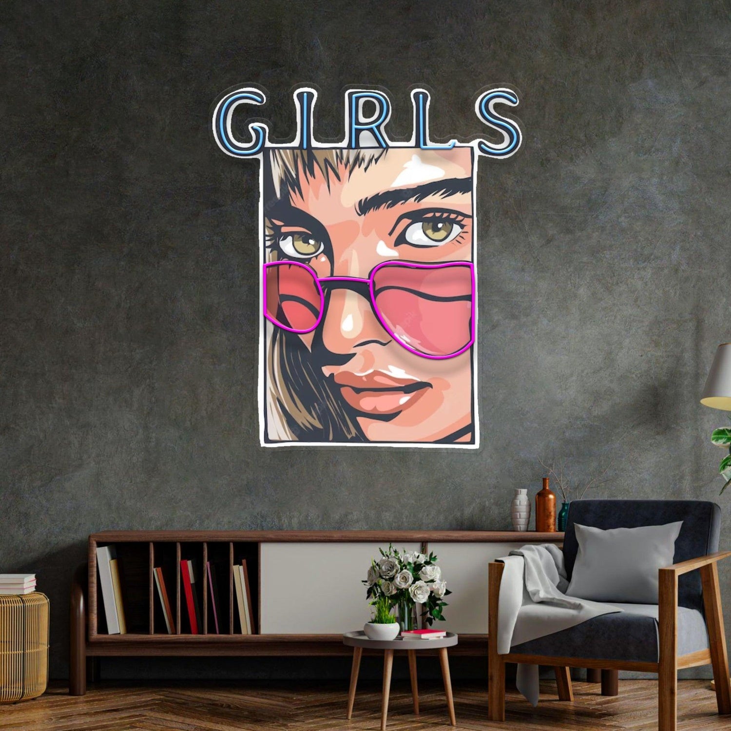 Girl In Pink Sunglasses Pop Art Style Uv Printed Led Neon Sign For Girls Room Decor | Shineneon