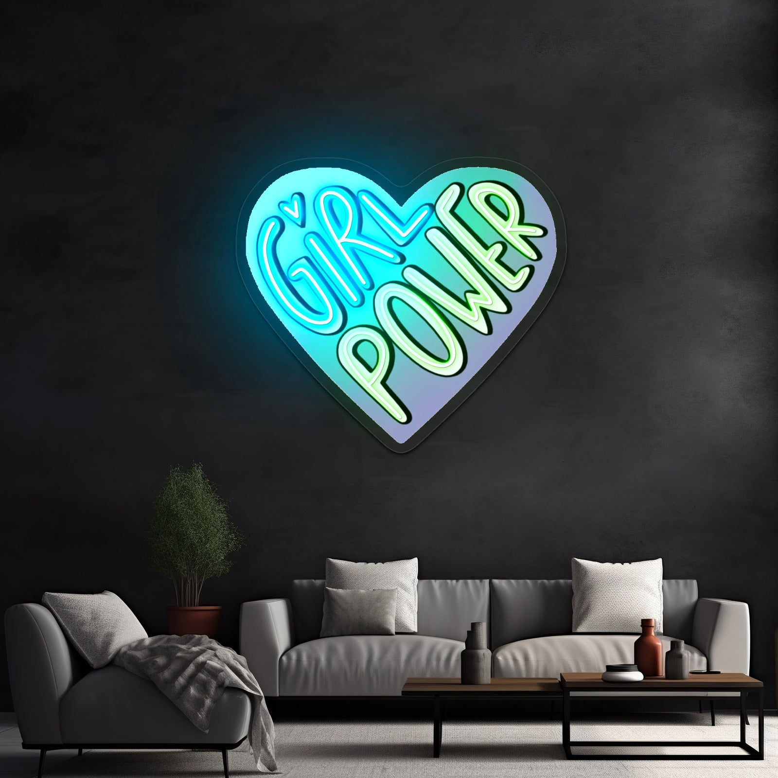 Girl Power Heart Neon Signs Wall Art