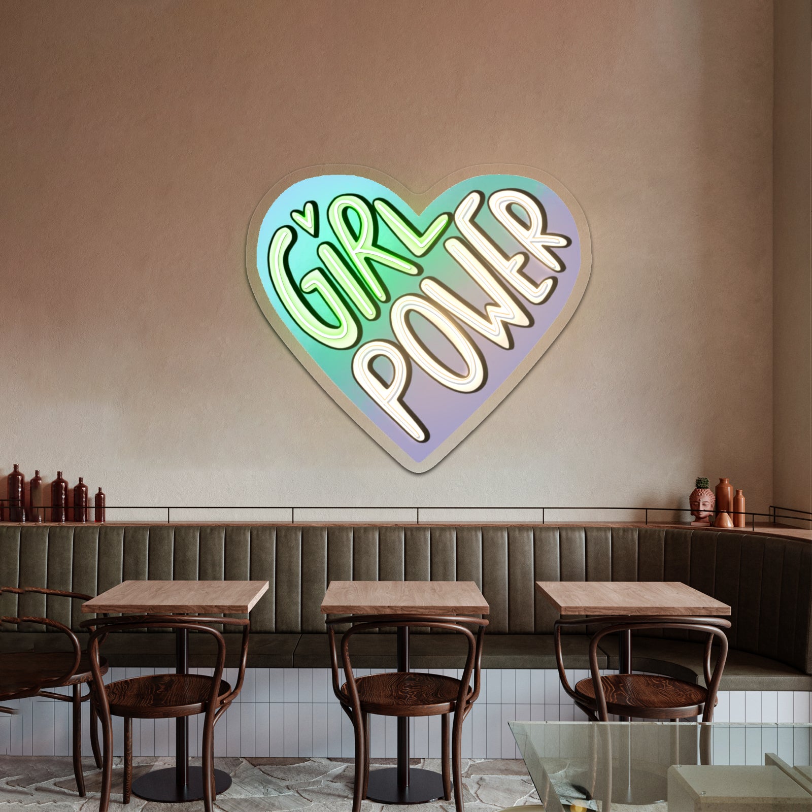Girl Power Heart Neon Signs Wall Art