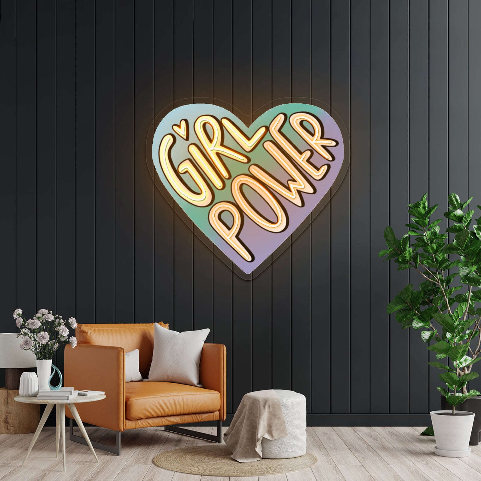 Girl Power Heart Neon Signs Wall Art