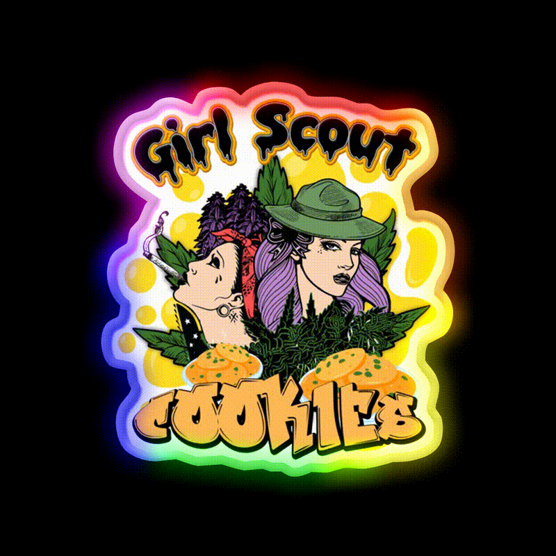 Girl Scout Cookies Weed Strain Hemp Inspired Green Leaf Led Neon Sign Rgb Color - LED neon sign close-up detail