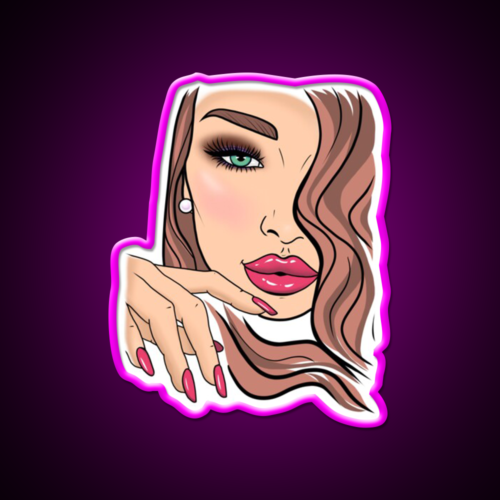 Girl Woman Face Red Lips Nail Salon Led Neon Sign Rgb Color