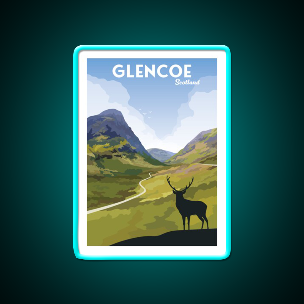 Glencoe Travel Poster Whiskey Drink Bar Led Neon Sign Rgb Color