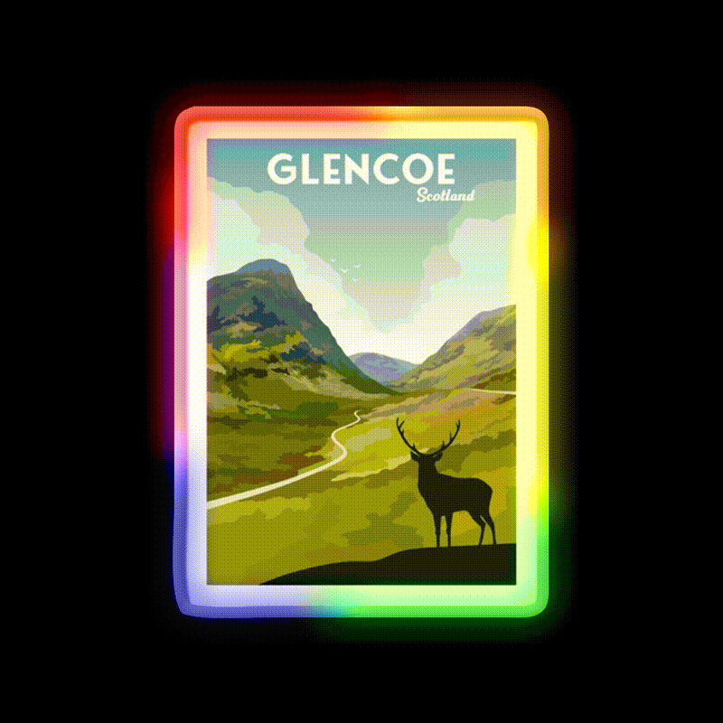 Glencoe Travel Poster Whiskey Drink Bar Led Neon Sign Rgb Color