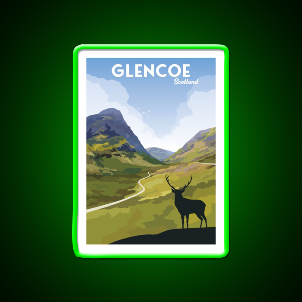 Glencoe Travel Poster Whiskey Drink Bar Led Neon Sign Rgb Color