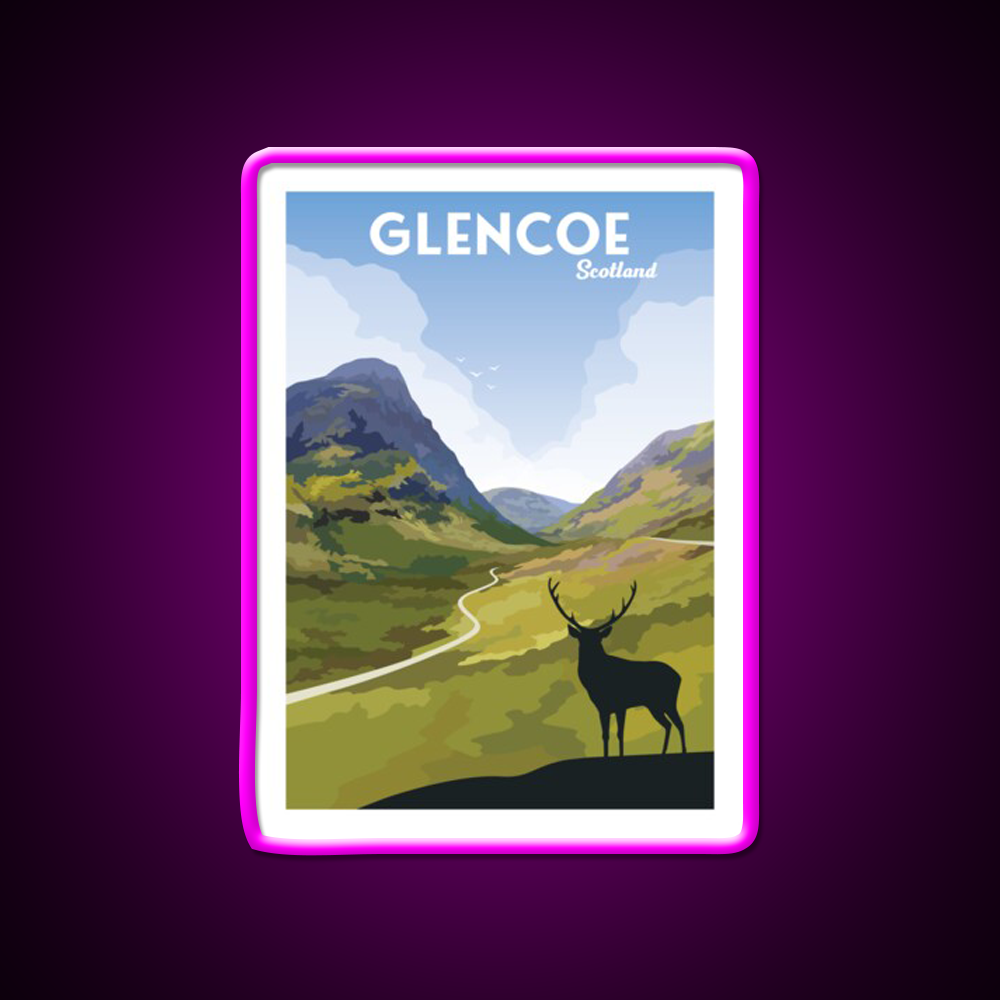Glencoe Travel Poster Whiskey Drink Bar Led Neon Sign Rgb Color