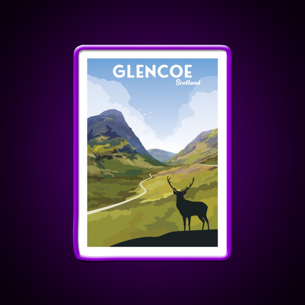 Glencoe Travel Poster Whiskey Drink Bar Led Neon Sign Rgb Color