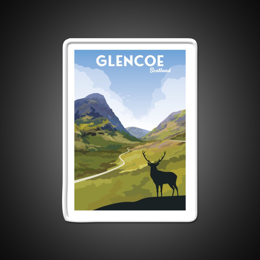 Glencoe Travel Poster Whiskey Drink Bar Led Neon Sign Rgb Color