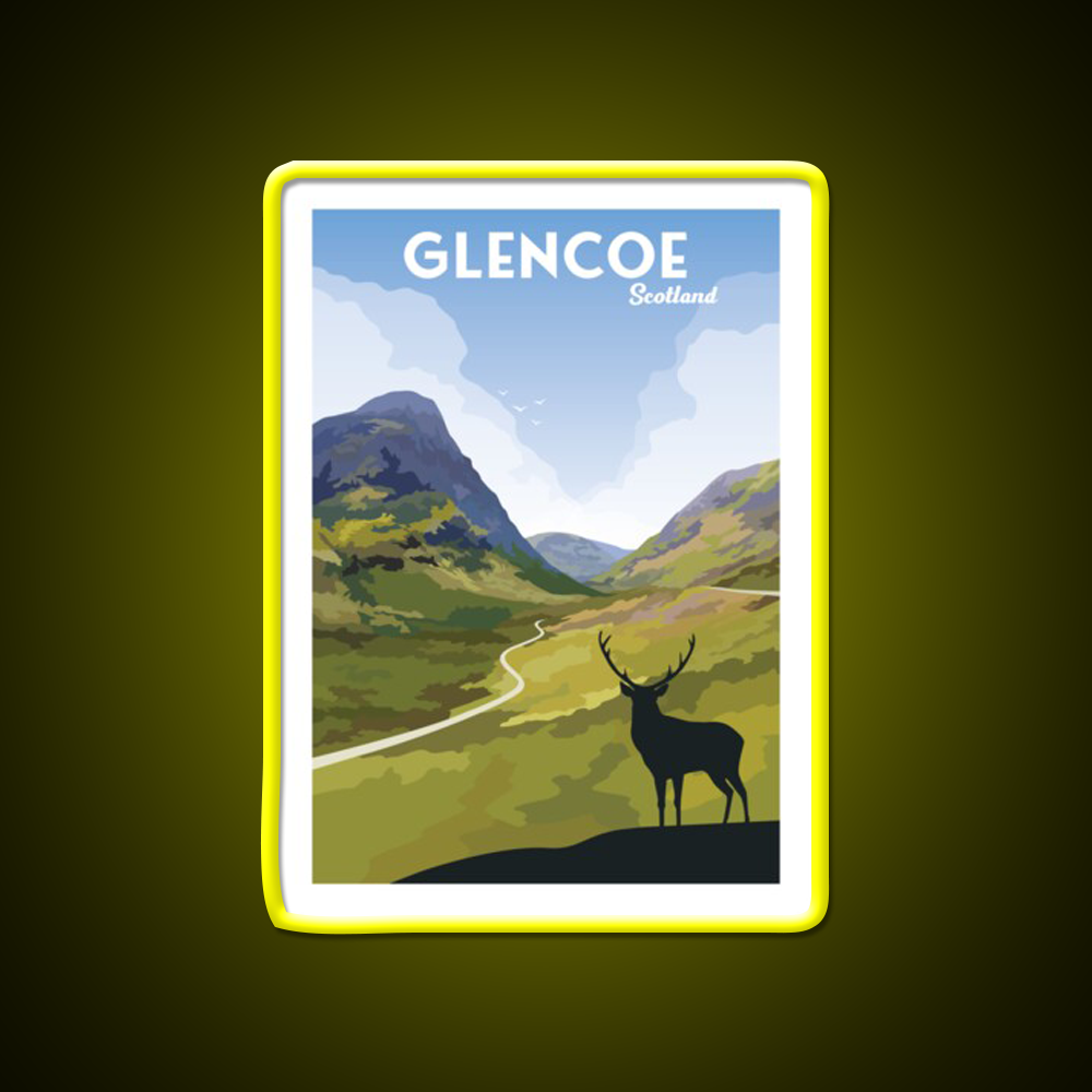 Glencoe Travel Poster Whiskey Drink Bar Led Neon Sign Rgb Color