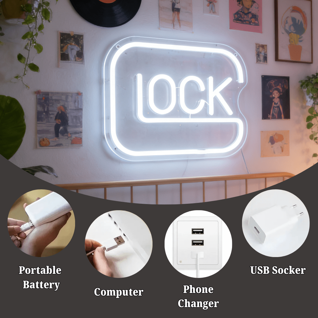 Glock USB LED Neon Sign for Bar Game Room & Man Cave Wall Decor - Shineneon
