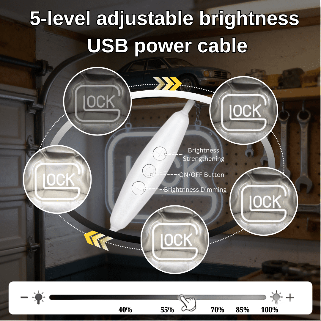 Glock USB LED Neon Sign for Bar Game Room & Man Cave Wall Decor - Shineneon