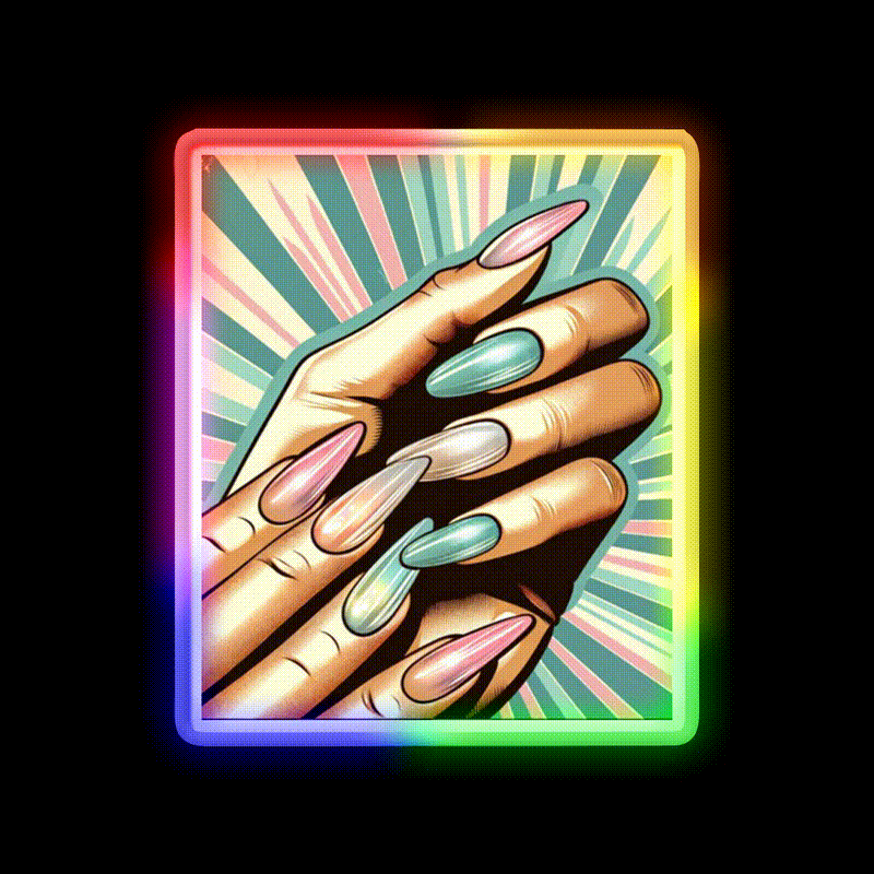 Glow Nail Art Poster With Vintage Nail Salon Led Neon Sign Rgb Color - LED neon sign close-up detail