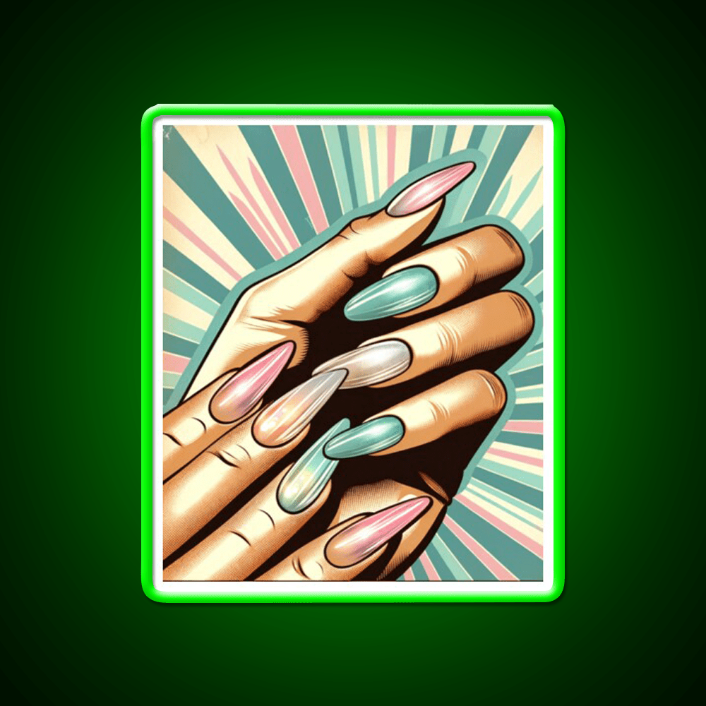 Glow Nail Art Poster With Vintage Nail Salon Led Neon Sign Rgb Color - Shineneon