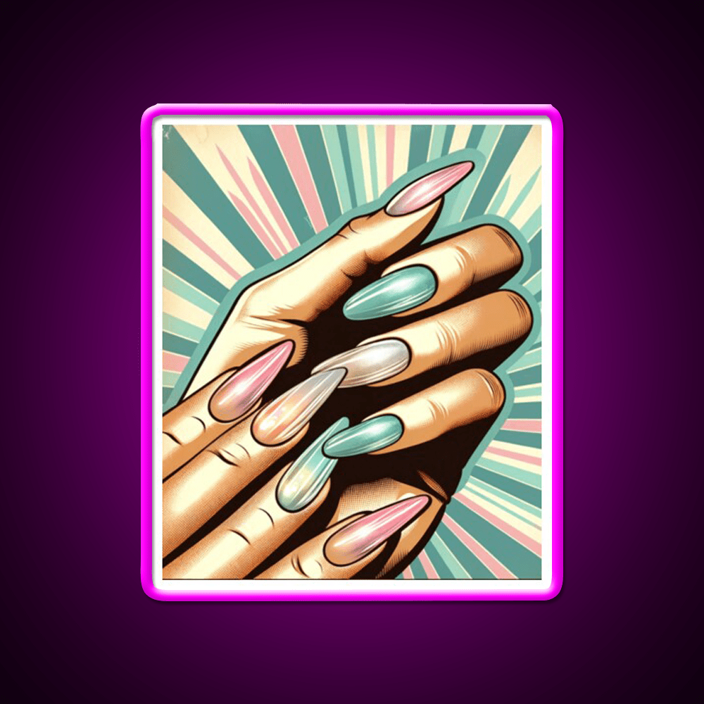Glow Nail Art Poster With Vintage Nail Salon Led Neon Sign Rgb Color - Shineneon