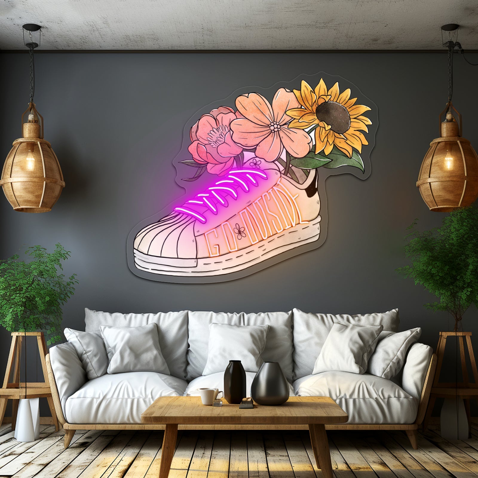 Go Outside Floral Shoe Neon Lights For Sale - Shineneon