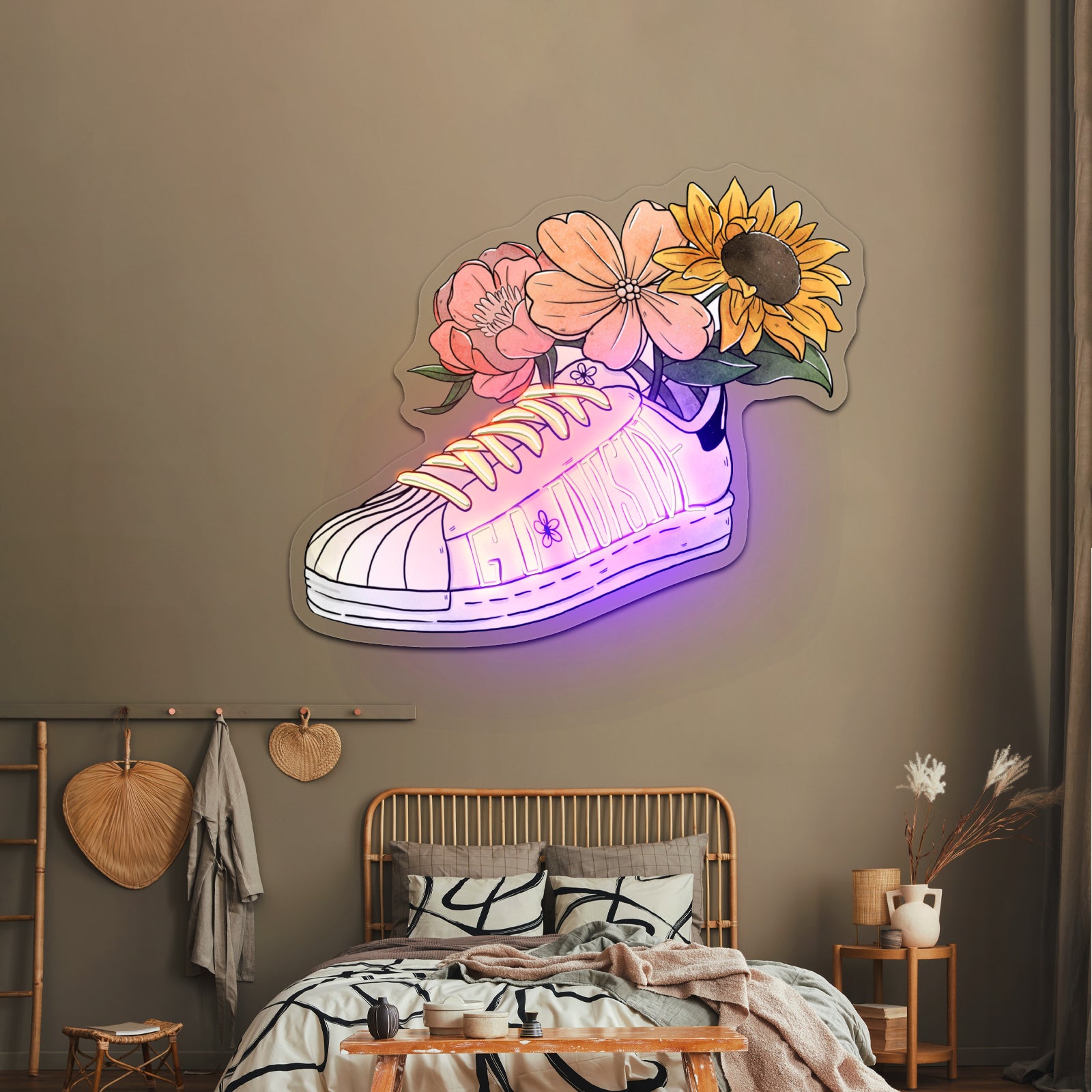 Go Outside Floral Shoe Neon Lights For Sale