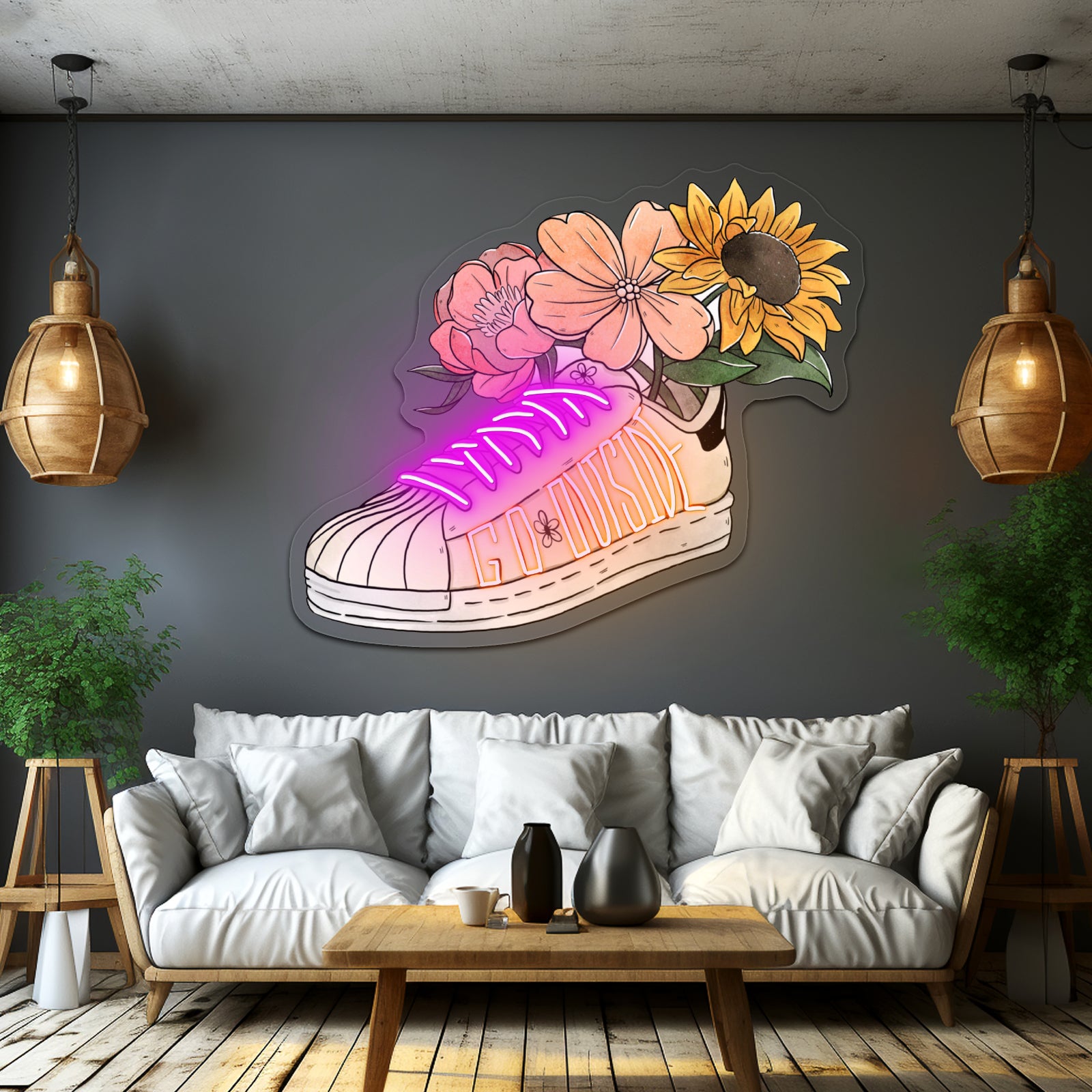 Go Outside Floral Shoe Neon Lights For Sale