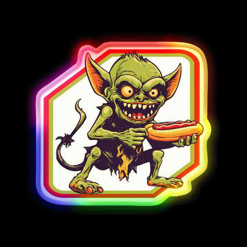 Goblin Eat Hotdog Snack Food Led Neon Sign Rgb Color - LED neon sign close-up detail