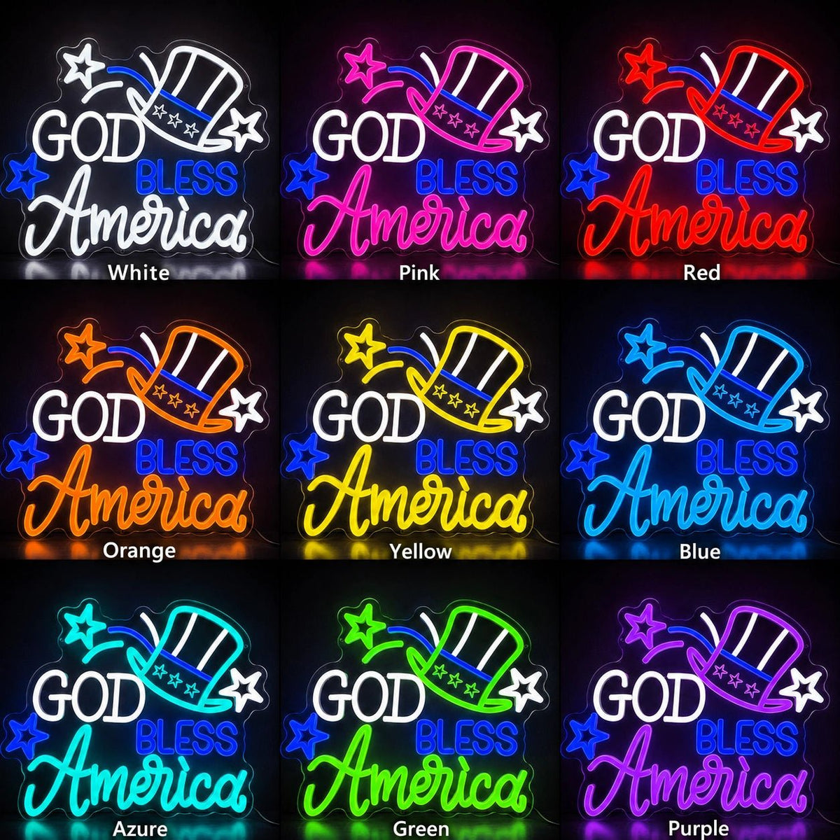 God Bless America Hat Stars LED Neon Sign - Shineneon