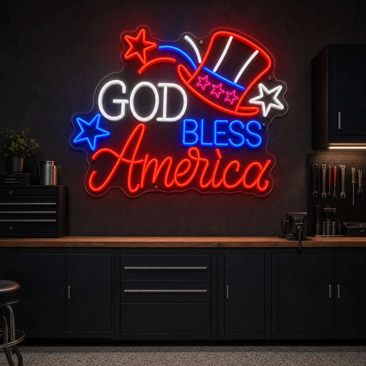 God Bless America Uncle Sam Hat LED Neon Sign - Shineneon