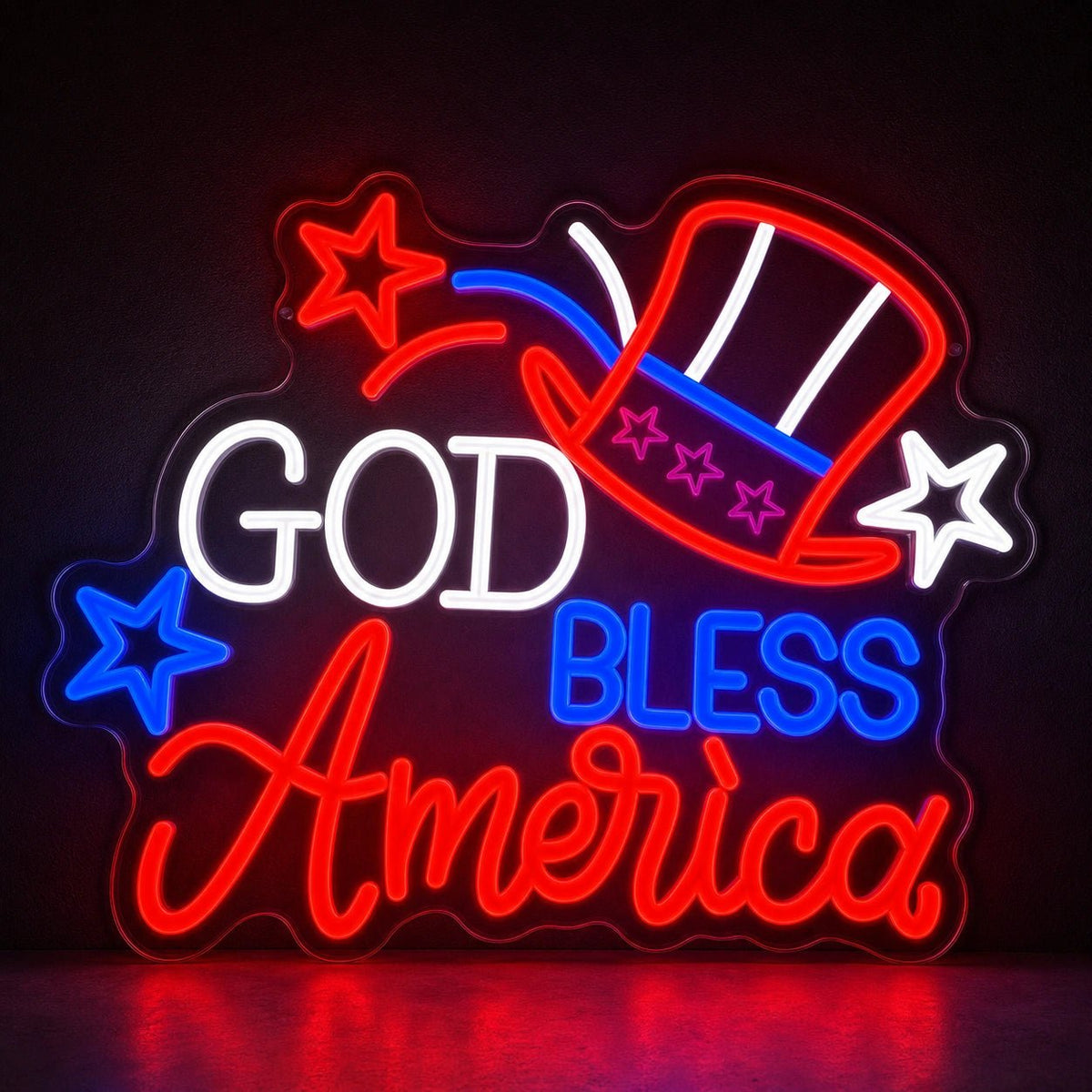 God Bless America Uncle Sam Hat LED Neon Sign Garage Neon Sign - Shineneon