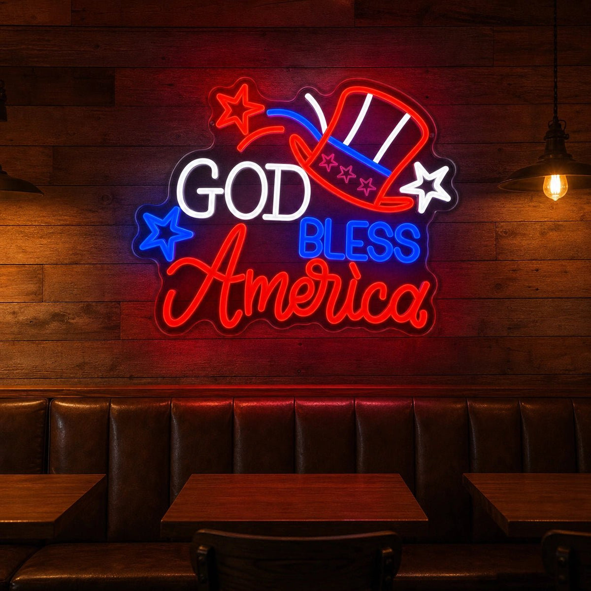God Bless America Uncle Sam Hat LED Neon Sign Man Cave Neon Sign - Shineneon