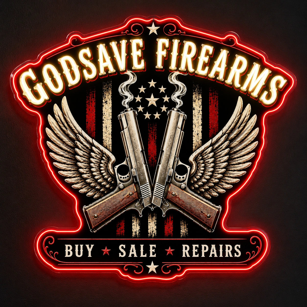 Godsave Firearms Custom LED Neon Sign | 33a25aab979dfacdc42c3404b785af49334e9217e549558c13d44c9473400010 | effect
