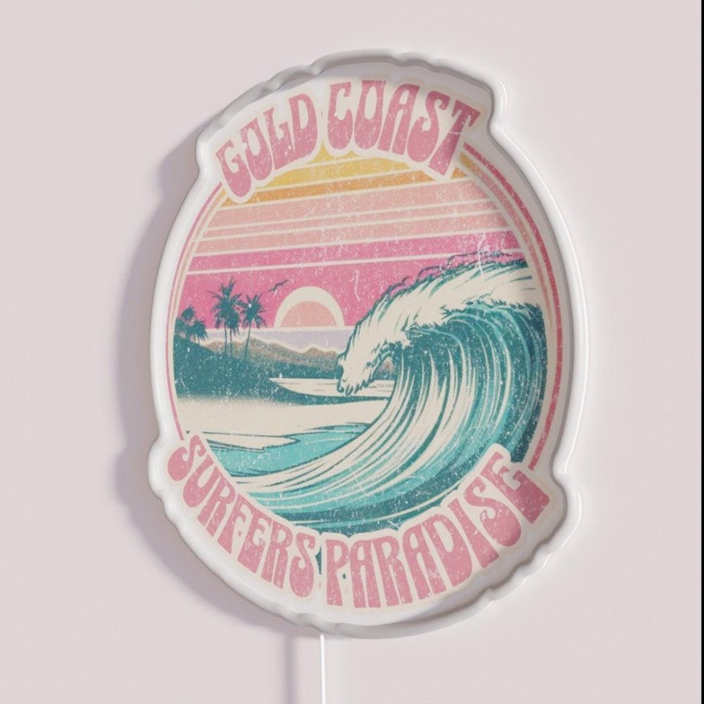 Gold Coast Surfers Paradise Vintage Surf Print Rgb Led Neon Sign - Shineneon
