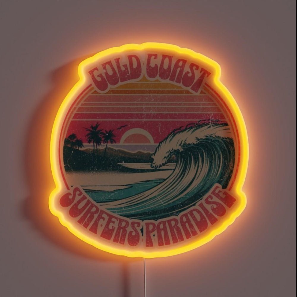 Gold Coast Surfers Paradise Vintage Surf Print Rgb Led Neon Sign - Shineneon