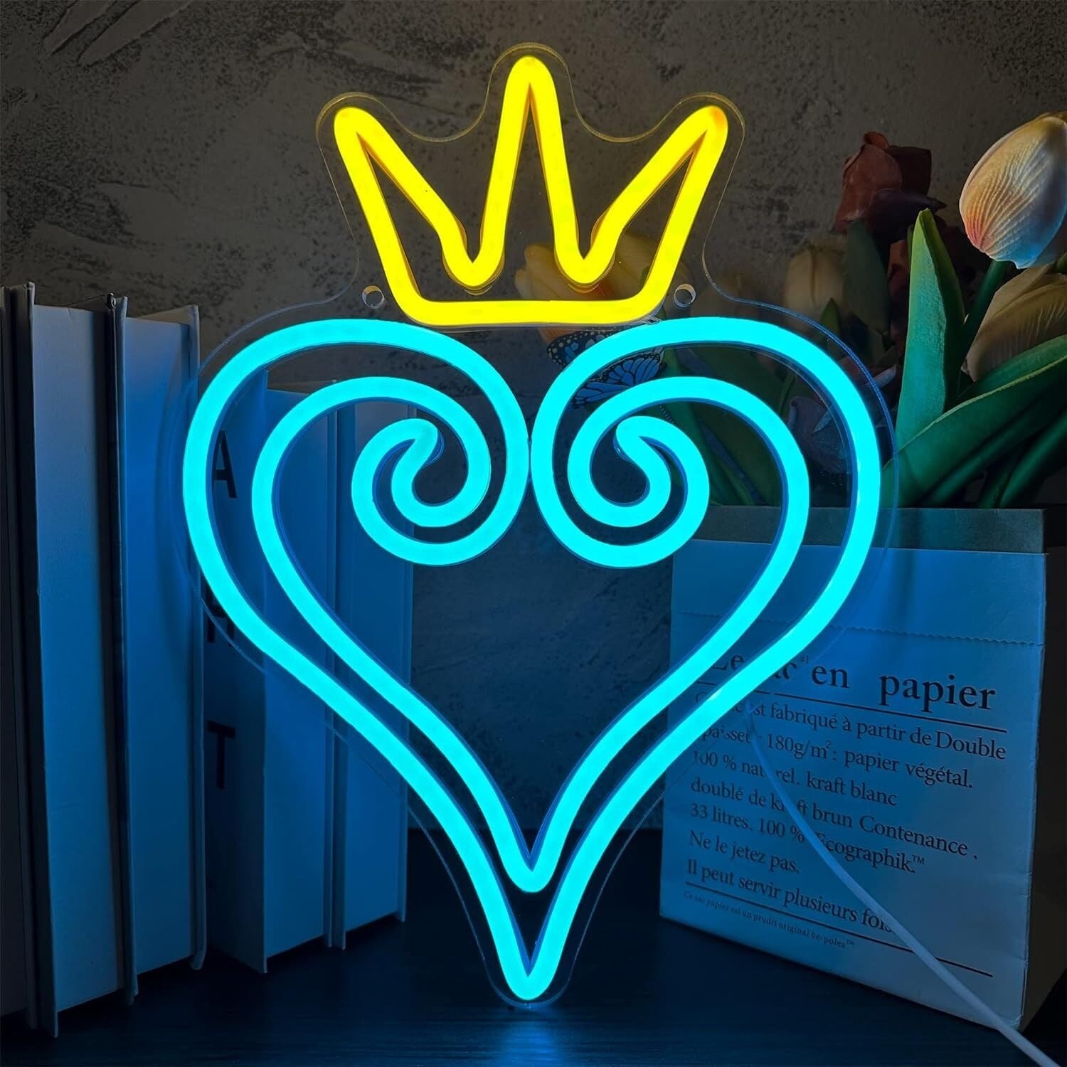 Golden Crown And Ice Blue Heart Princess Neon Sign Kids Room | Shineneon