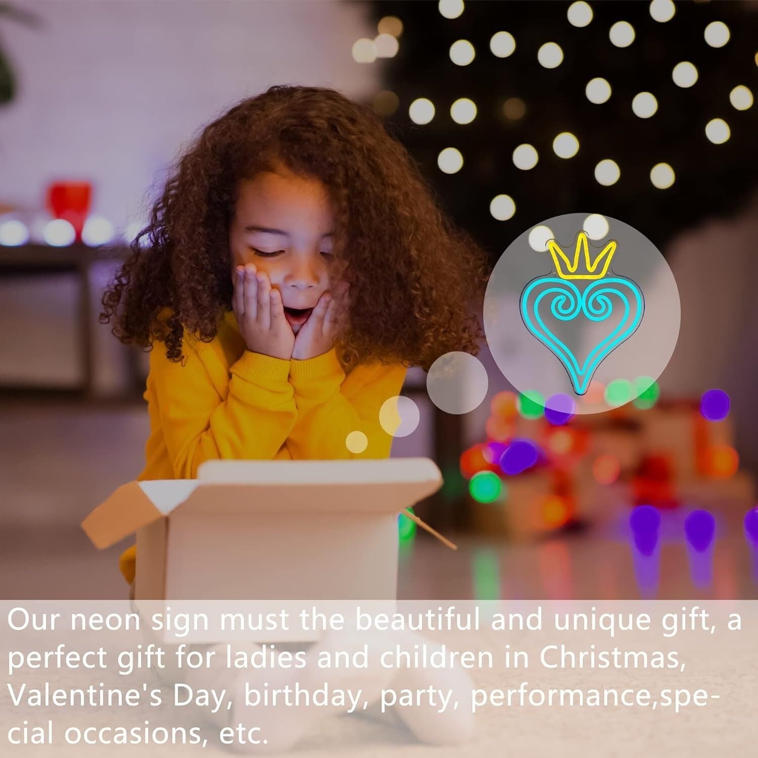 Golden Crown And Ice Blue Heart Princess Neon Sign Kids Room | Shineneon